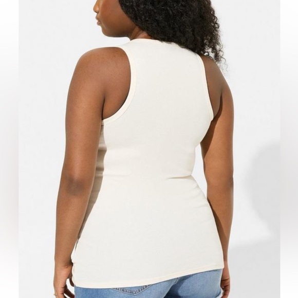 Torrid: Cotton Modal Rib Notch Neck Crochet Inset Tank - Picture 3 of 6